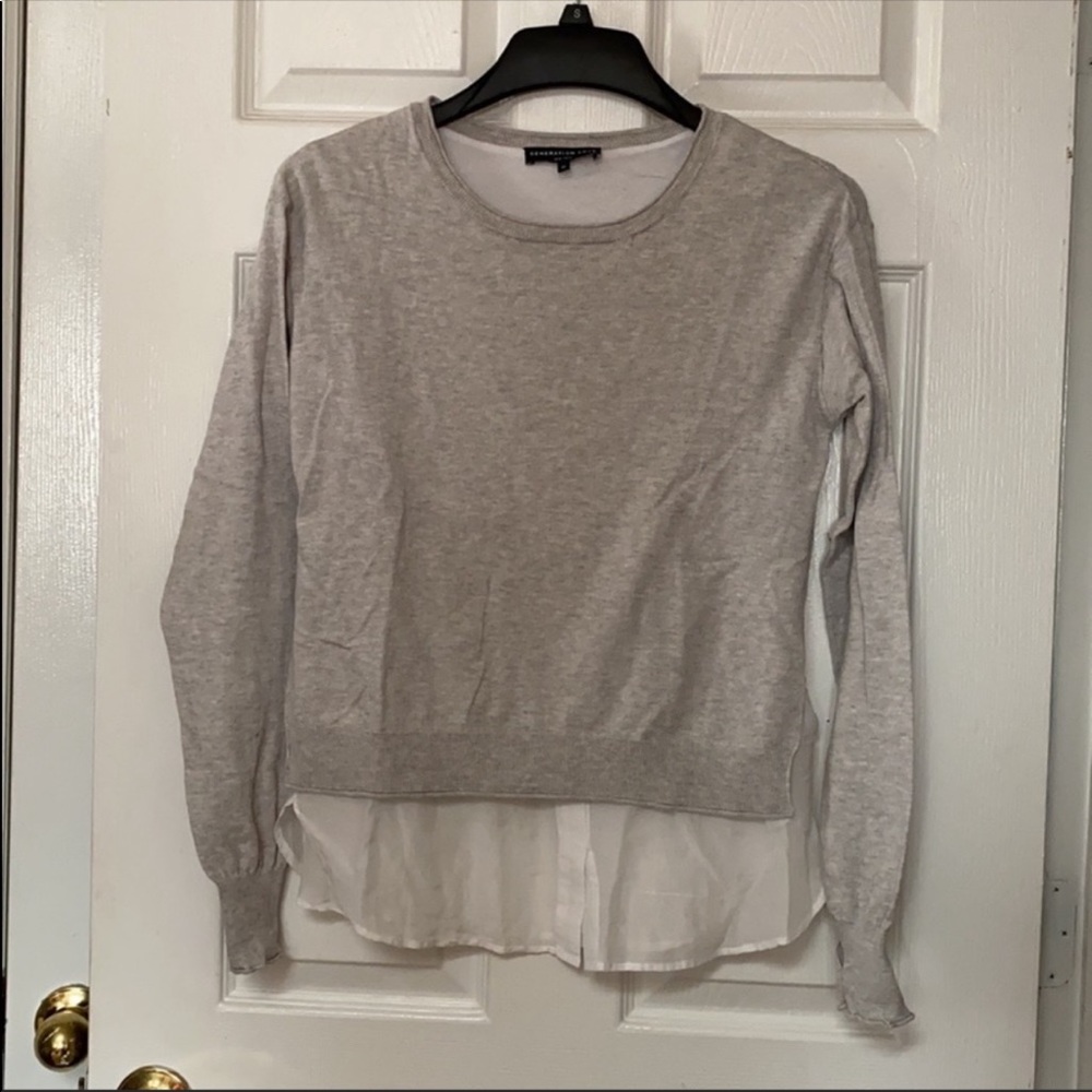 Generation Love Crew Neck Grey Sweater White Blouse Layer